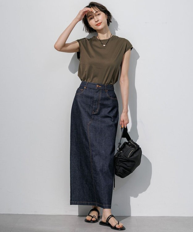 23区 シルキータッチ フレンチスリーブ Tシャツ カーキ系