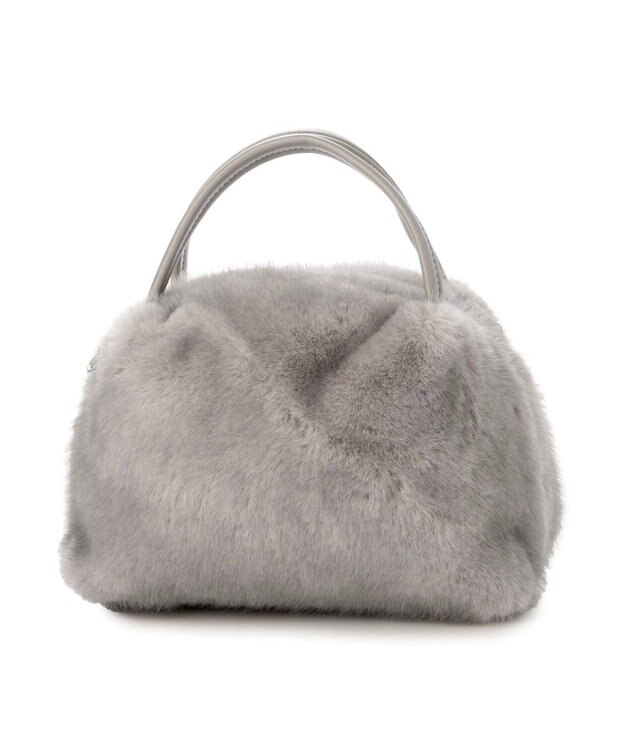 UNBILLION カシュカシュ cachecache / ミンク風エコファー2wayボックストート ライトグレー