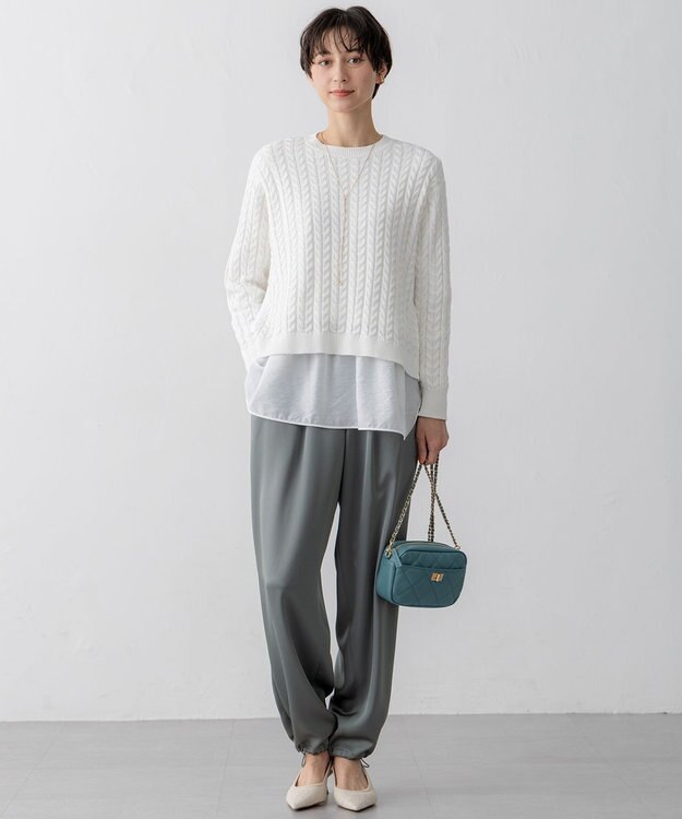 23区 ファスナー キルティング ショルダーバッグ ライトグリーン系