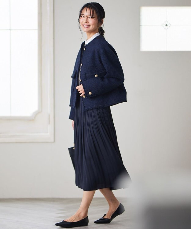 23区 L GIOLICA カラーミックスツイード ジャケット ネイビー系