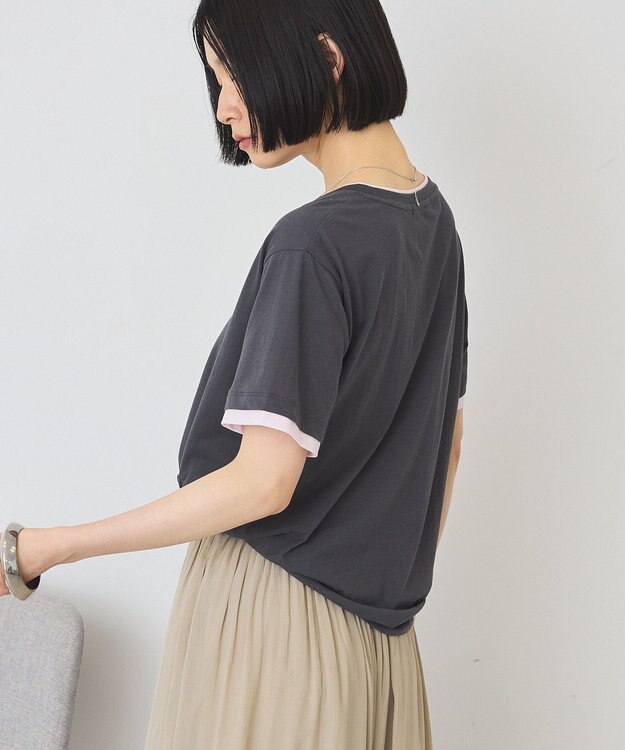 AMERICAN HOLIC 配色レイヤード風シアーＴシャツ Charcoal Gray