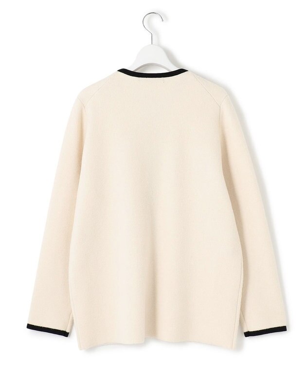 23区 L 【洗える】ミニブークレニット バイカラー ジャケット アイボリー×ブラック