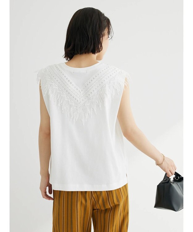 Green Parks ・ＳＵＧＡＲ　ＳＰＯＯＮ　フリンジフレンチＴシャツ Off White