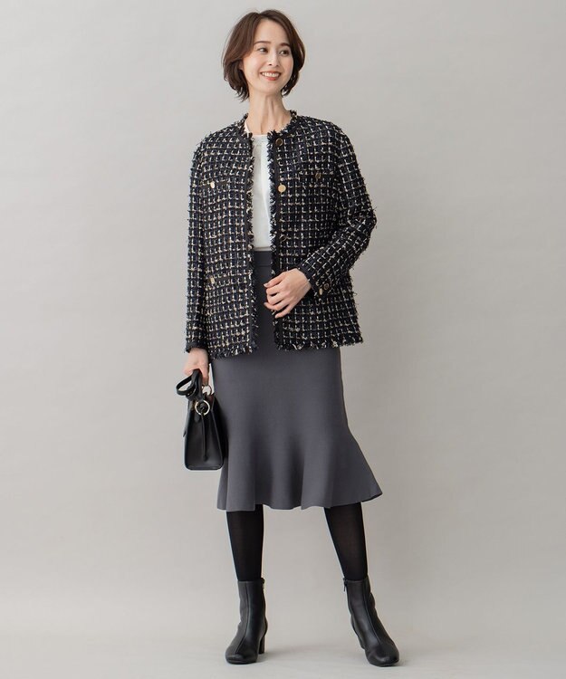 自由区 ファンシーツイード ジャケット ネイビー系