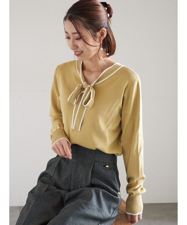 Te chichi 前後2WAYボウタイニットプルオーバー イエロー