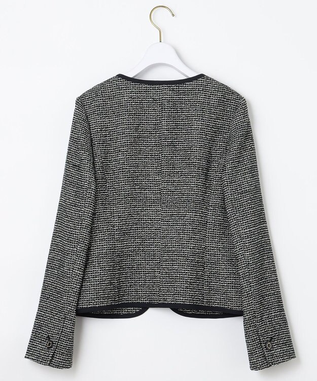 ANY SIS シャイニーストレッチツイード ノーカラージャケット シャンブレーネイビー