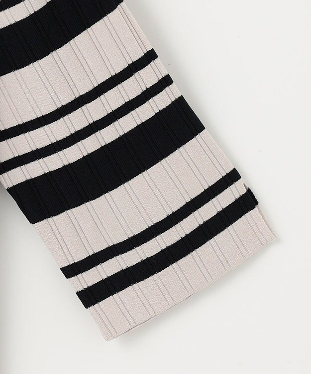 J.PRESS LADIES L 【洗える】レーヨンエリートストレッチ ボーダー ニット ベージュ×ネイビー系