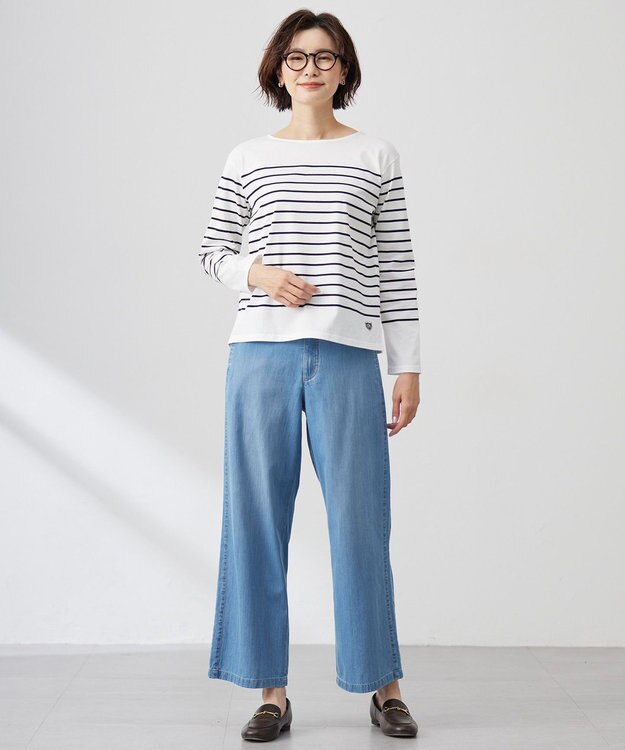 J.PRESS LADIES 【洗える】5ozバージラコンパクト デニム セミワイドパンツ ユーズド系