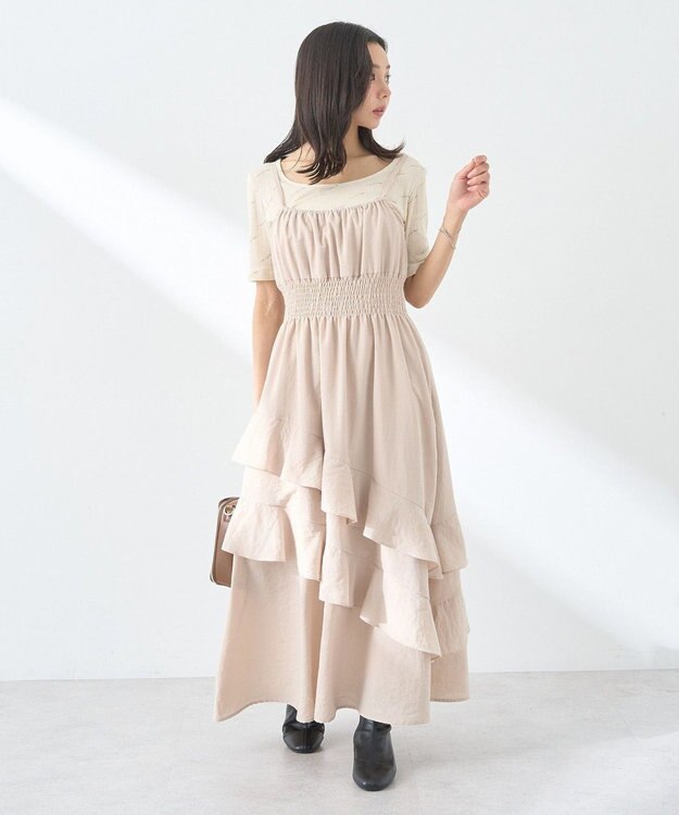 earth music&ecology ラッフルティアードキャミワンピース Beige