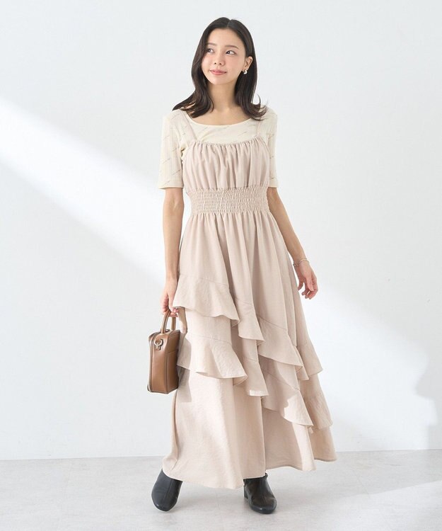 earth music&ecology ラッフルティアードキャミワンピース Beige