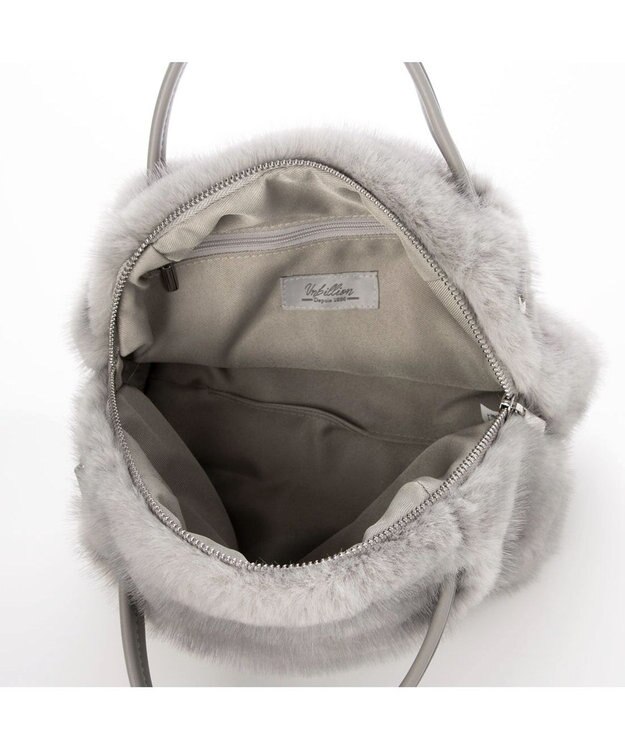 UNBILLION カシュカシュ cachecache / ミンク風エコファー2wayボックストート ライトグレー