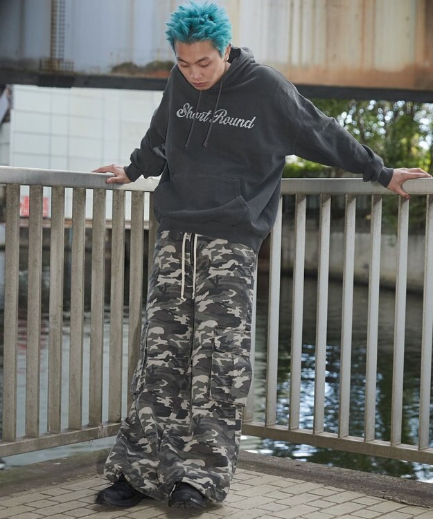 WEGO 【ユニセックス着用ITEM】ピグメントラメグラフィックプルパーカー スミクロ