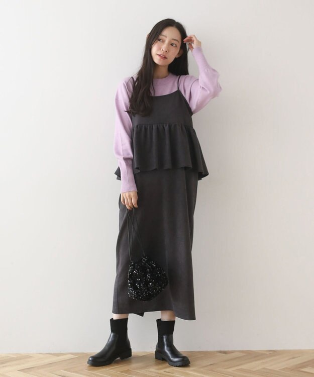 Green Parks スウェードポンチペプラムキャミワンピース Charcoal Gray