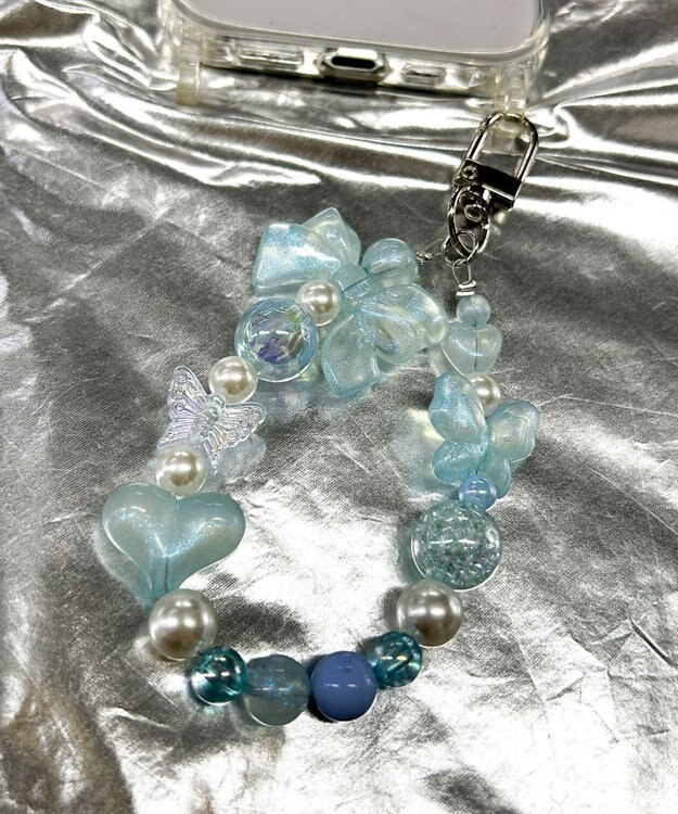 WEGO ビーズストラップキーホルダーG ブルー