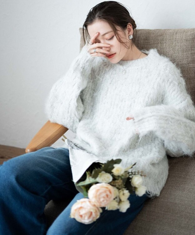 WEGO ブラッシュニットBIGプルオーバー ライトグレー