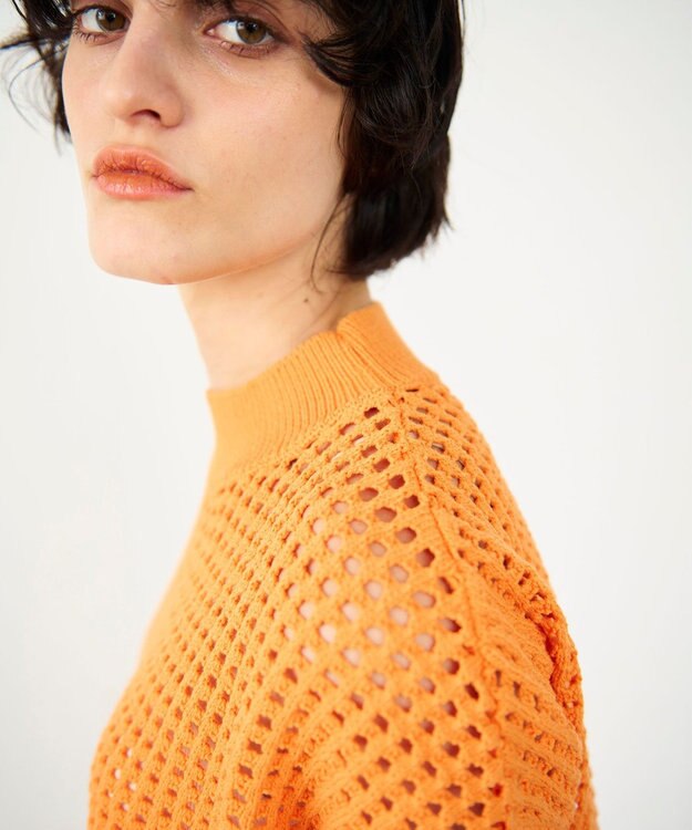 GRACE CONTINENTAL メッシュルーズニットトップ オレンジ