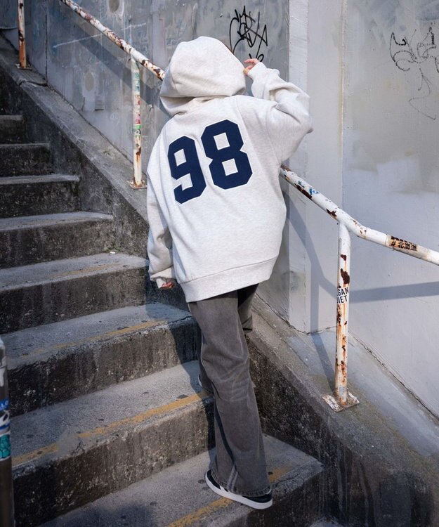 WEGO 裏起毛スタジアムロゴジップパーカー 杢グレー