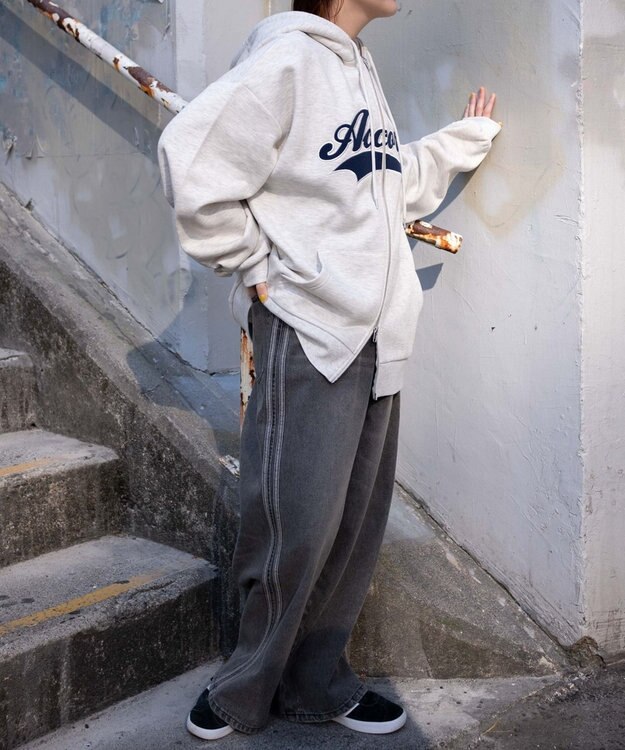 WEGO 裏起毛スタジアムロゴジップパーカー 杢グレー