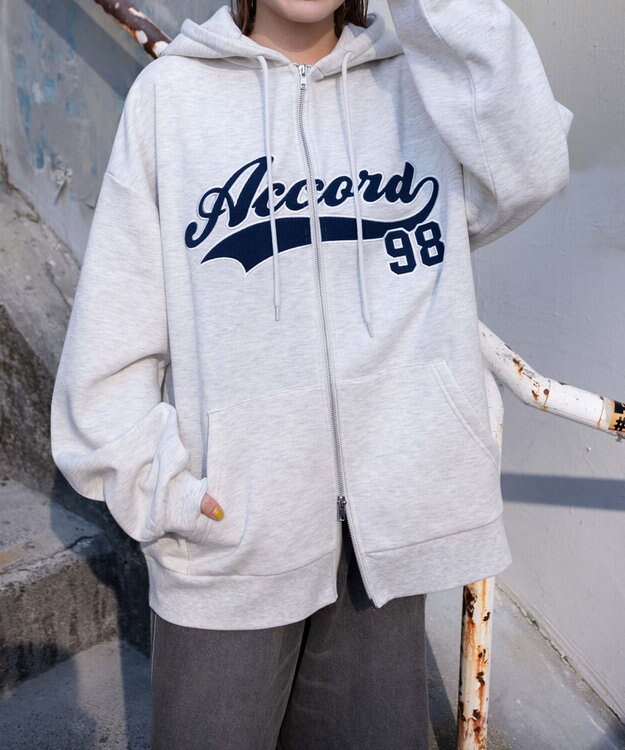 WEGO 裏起毛スタジアムロゴジップパーカー 杢グレー