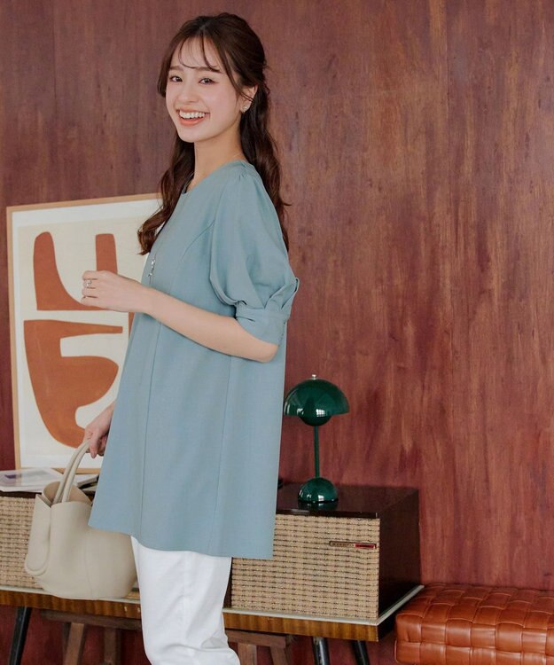 Tiaclasse 【小倉優子さん着用】【洗える】 パフスリーブチュニックブラウス サックス