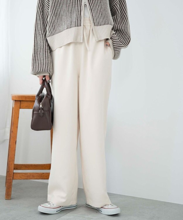 WEGO 【ウエストゴム/手洗い可】カラーイージーパンツ ホワイトアイボリー