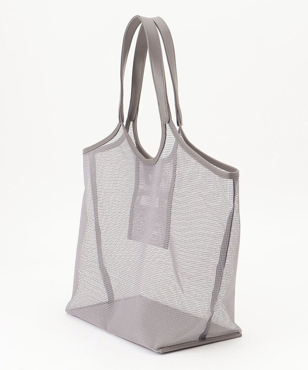 ANY ギンガムチェック巾着付メッシュトートバッグ グレー