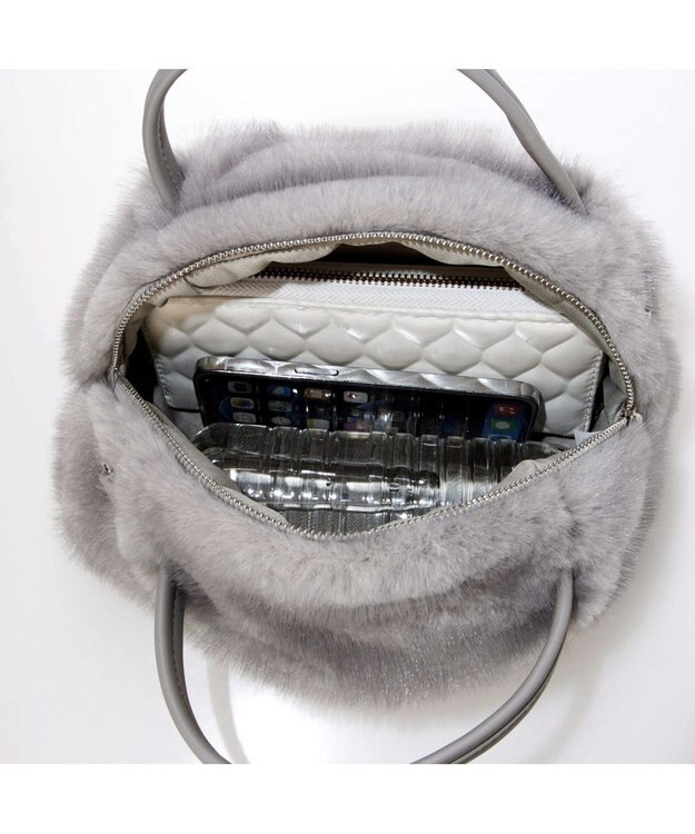 UNBILLION カシュカシュ cachecache / ミンク風エコファー2wayボックストート ライトグレー