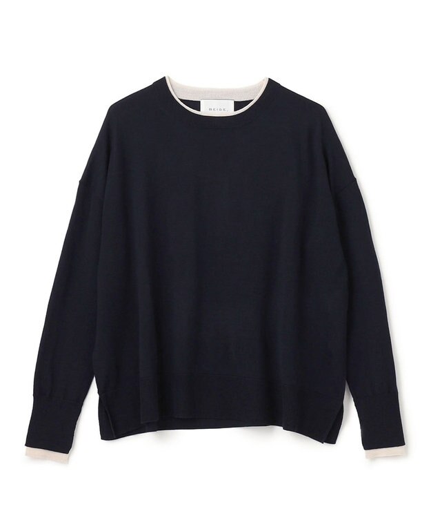 BEIGE， 【S-size】LA MONNAIE / クルーネックニット Navy×Bone