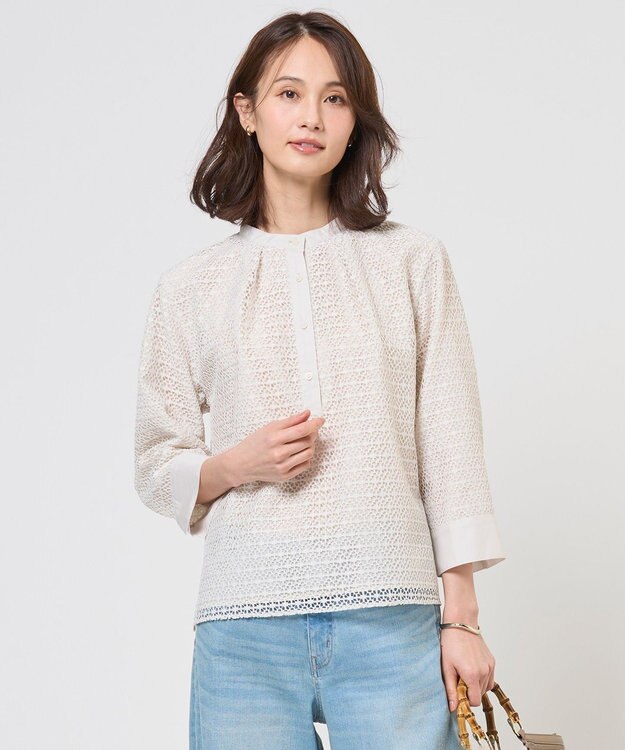 J.PRESS LADIES レースジャージー バンドカラー カットソー グレージュ系