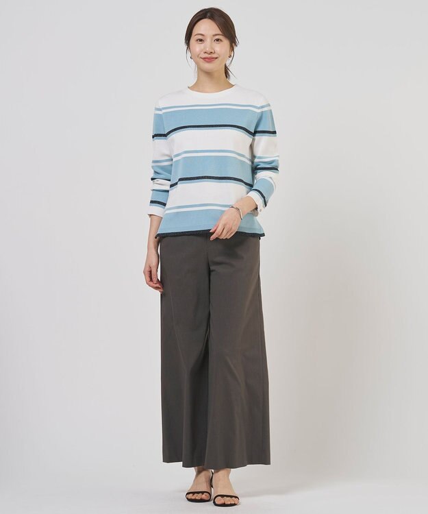 J.PRESS LADIES L Cotton Acetate ブロッキング ボーダー ニット アクア×ネイビー系