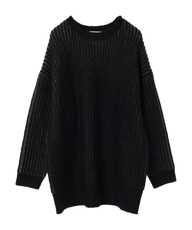 AMERICAN HOLIC バイカラー片畦ニットチュニック Black