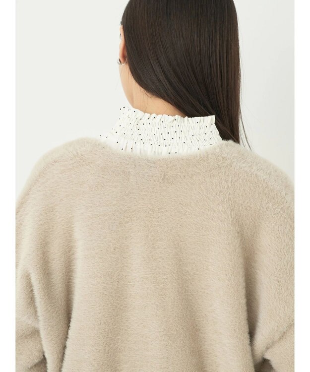 earth music&ecology ミニシャギーＶネックカーディガン Beige