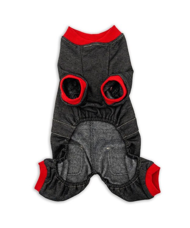 PET PARADISE Lee レッドリブ ロンパース 小型犬 ブラック×レッド