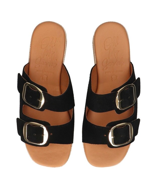 INTER-CHAUSSURES 【Oh my Sandals】ダブルバックル厚底ウエッジサンダル ブラックスウェード