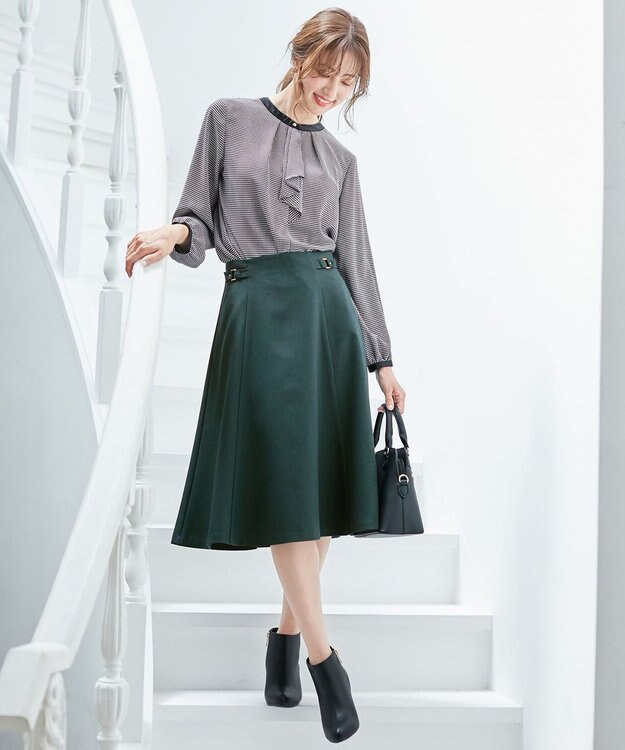 ANY SIS 【洗える】サイドバックルライト スカート ダークグリーン