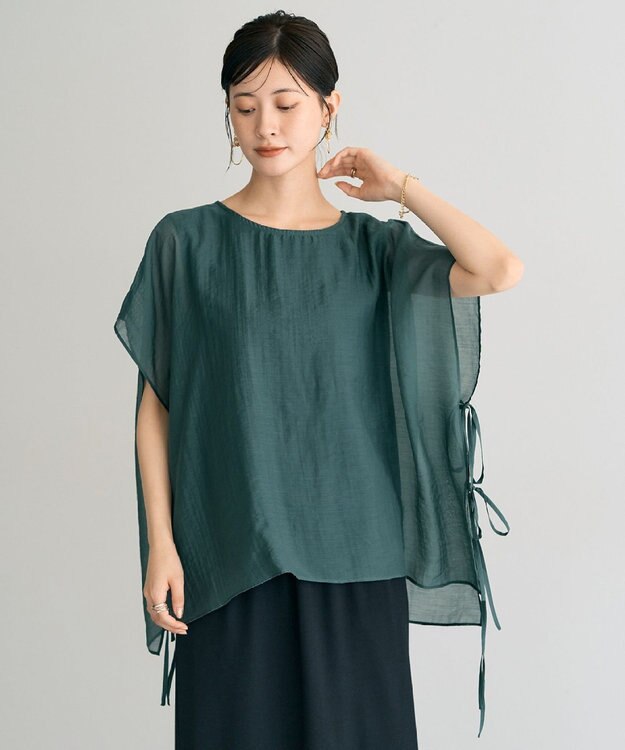 YECCA VECCA サイドリボンシアーレイヤードプルオーバー Dark Green