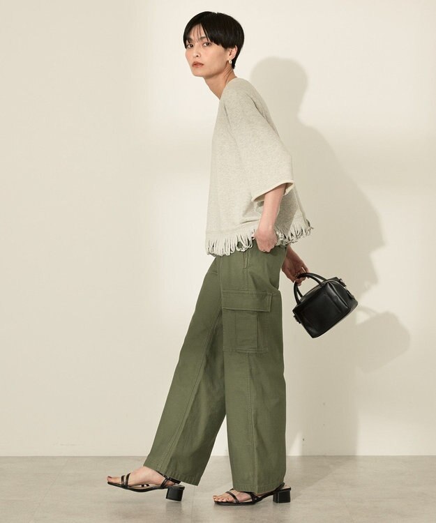 AMERICAN HOLIC フリンジ5分袖ラグランスウェット Light Gray Mixture