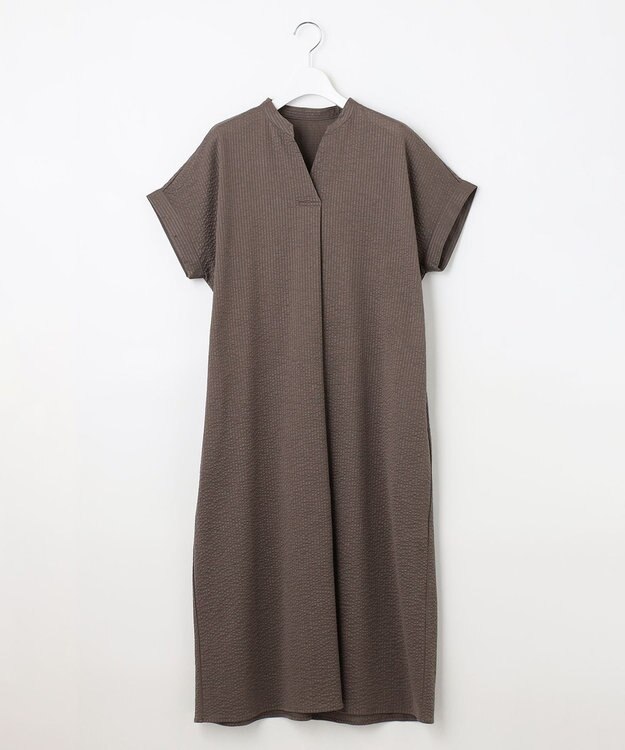 自由区 【WEB限定・洗える・XSサイズあり】シャドウサッカー ワンピース ブラウン系