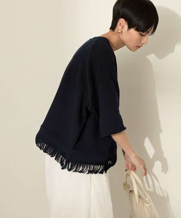 AMERICAN HOLIC フリンジ5分袖ラグランスウェット Navy