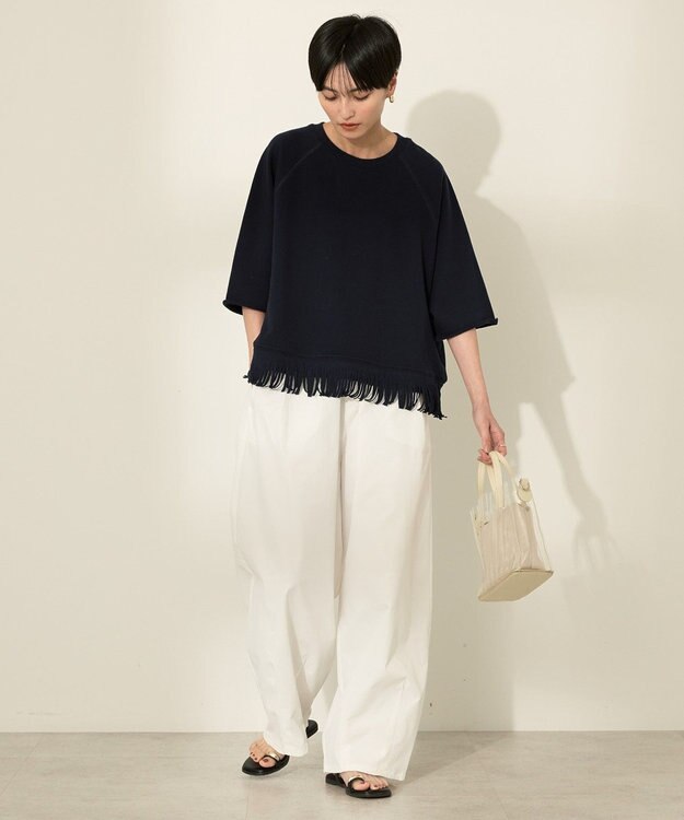 AMERICAN HOLIC フリンジ5分袖ラグランスウェット Navy