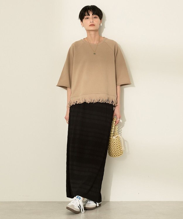 AMERICAN HOLIC フリンジ5分袖ラグランスウェット Beige