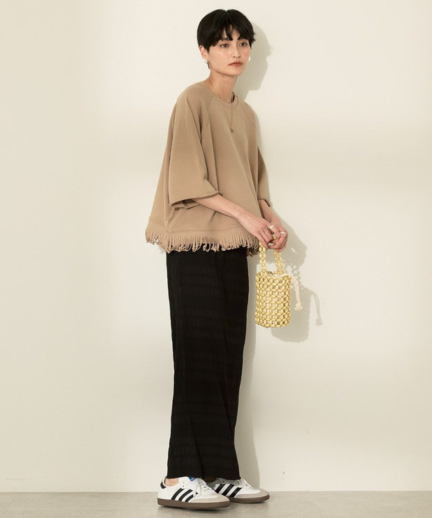 AMERICAN HOLIC フリンジ5分袖ラグランスウェット Beige