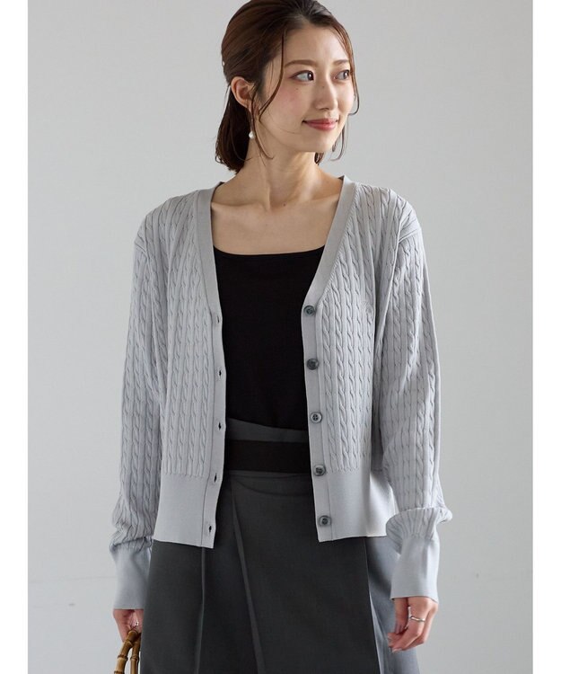 Te chichi ミニケーブル刺繍Vネックカーディガン グレー