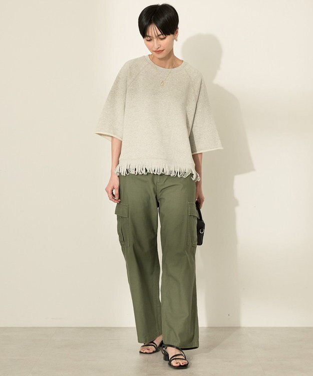 AMERICAN HOLIC フリンジ5分袖ラグランスウェット Light Gray Mixture