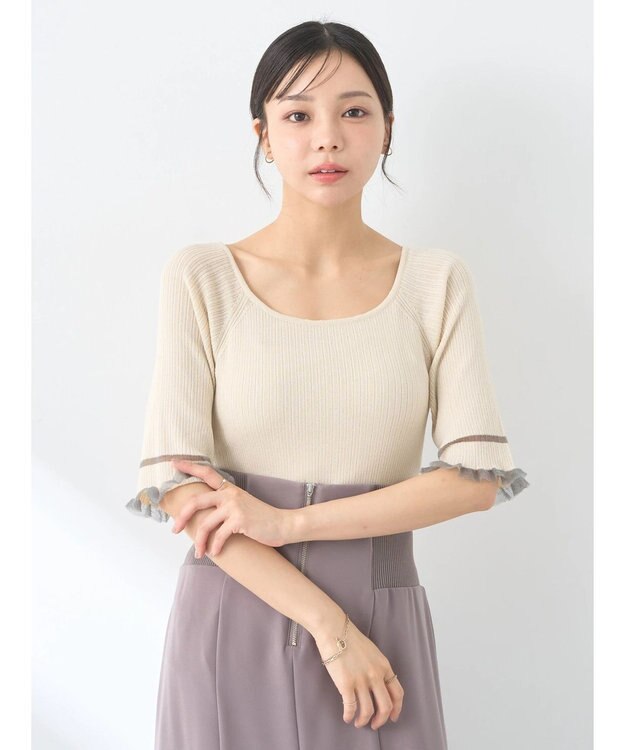 earth music&ecology ポイントシアーフリルニットプルオーバー Ivory