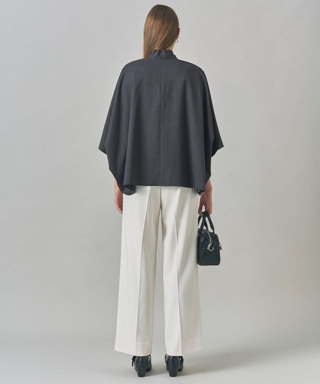 ICB 【洗える】T/Wブロード ボウタイブラウス チャコール系