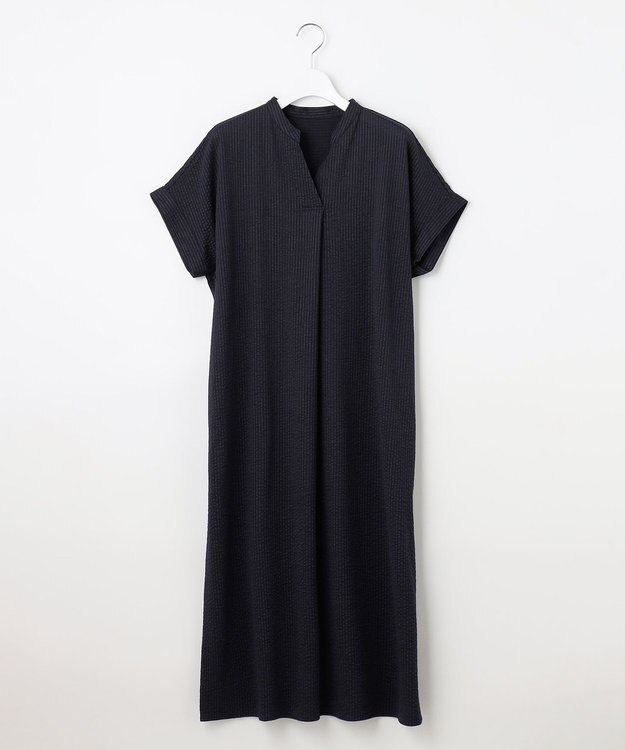 自由区 【WEB限定・洗える・XSサイズあり】シャドウサッカー ワンピース ネイビー系