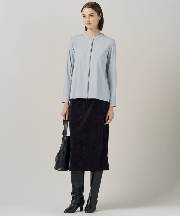 ICB 【洗える】 コンパクトモクロディ バンドカラーカットソー サックスグレー系