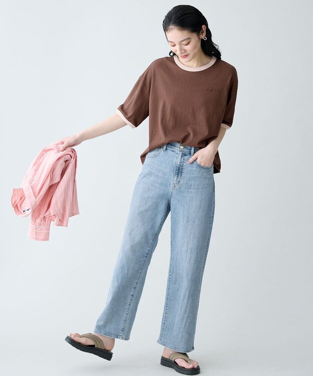 ANY リンガーTシャツ ブラウン×ピンク