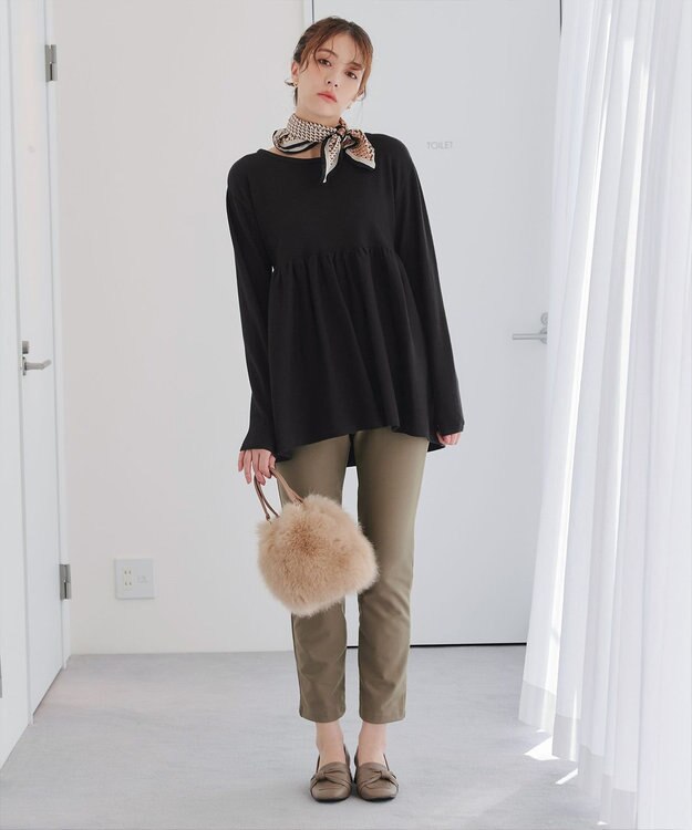 Tiaclasse 【洗える】ギャザーフレアニットチュニック ブラック